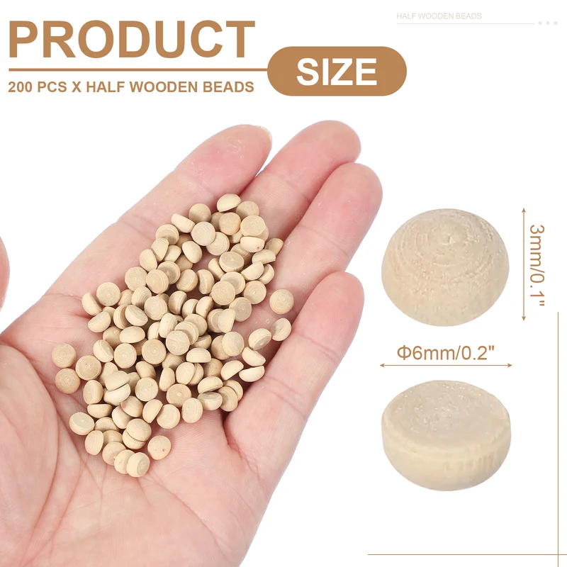 200Pcs Half Wooden Beads 0.2 Inch(6mm) Unfinished Wood Balls Wood Color