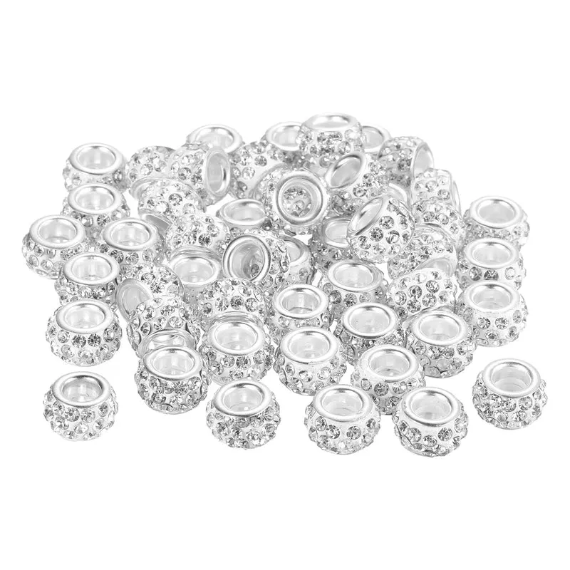 50Pcs European Large Hole Beads Rhinestone Craft Beads White
