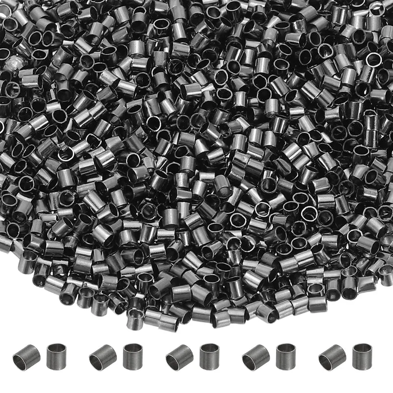 2000 Pcs Tube Crimp Beads, 1.5x1.5mm Crimp Beads for Jewelry Making, Black