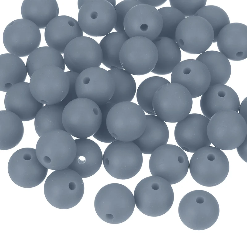 50Pcs 9mm Silicone Beads, Round Loose Rubber Bead for DIY (Dark Gray)