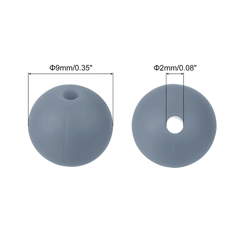 50Pcs 9mm Silicone Beads, Round Loose Rubber Bead for DIY (Dark Gray)