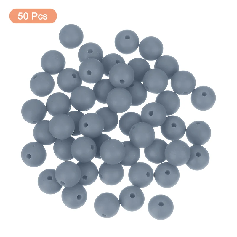 50Pcs 9mm Silicone Beads, Round Loose Rubber Bead for DIY (Dark Gray)