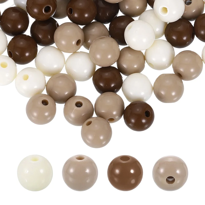 100pcs Khaki Acrylic Round Beads 10mm Plastic Resin Loose Bead