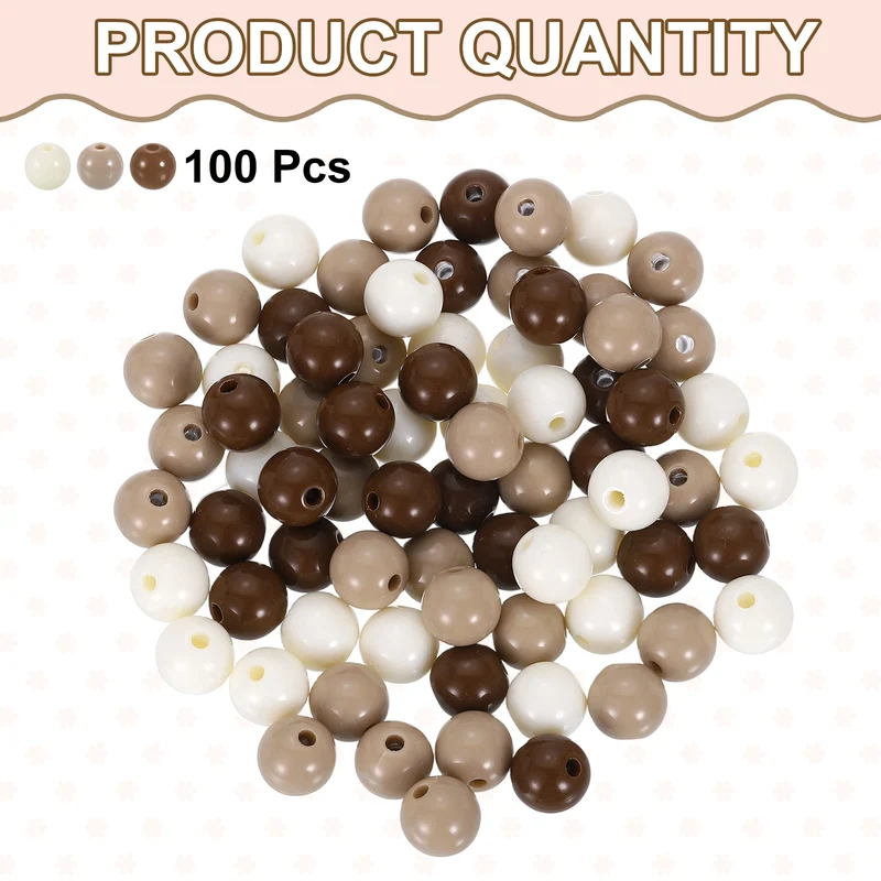 100pcs Khaki Acrylic Round Beads 10mm Plastic Resin Loose Bead