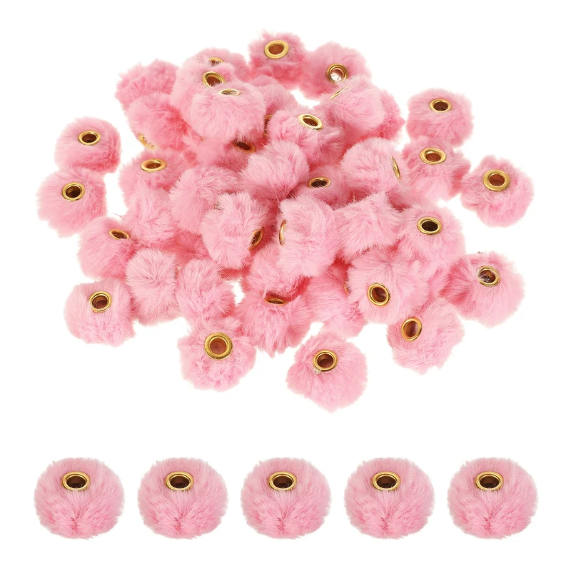 50Pcs Pom Pom Beads, Faux Fur Fuzzy Spacers Bead with 4mm Hole, Peach Red