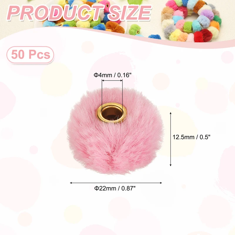 50Pcs Pom Pom Beads, Faux Fur Fuzzy Spacers Bead with 4mm Hole, Peach Red