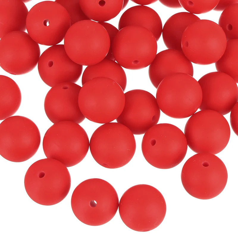 50Pcs 12mm Silicone Beads, Round Loose Rubber Bead for DIY (Dark Red)