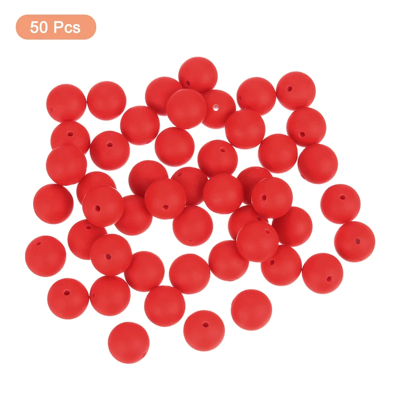 50Pcs 12mm Silicone Beads, Round Loose Rubber Bead for DIY (Dark Red)
