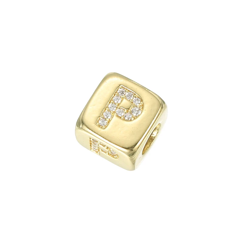 Rhinestone Letters Cube Beads, 26 Letters Dice Charm Alphabet P