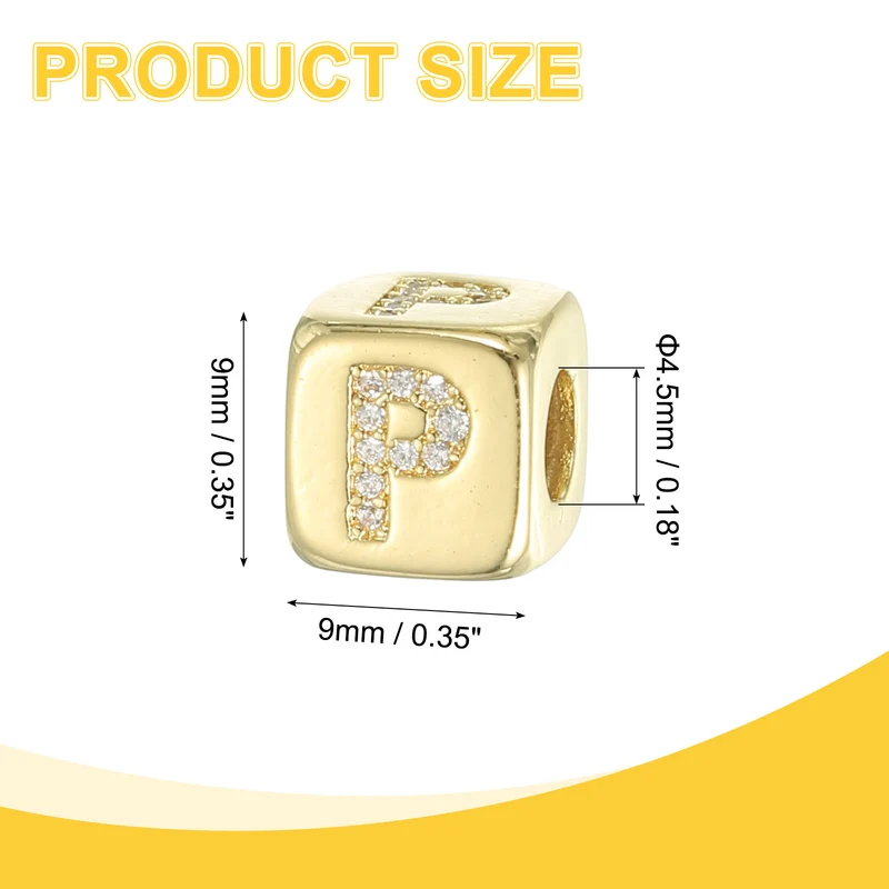 Rhinestone Letters Cube Beads, 26 Letters Dice Charm Alphabet P