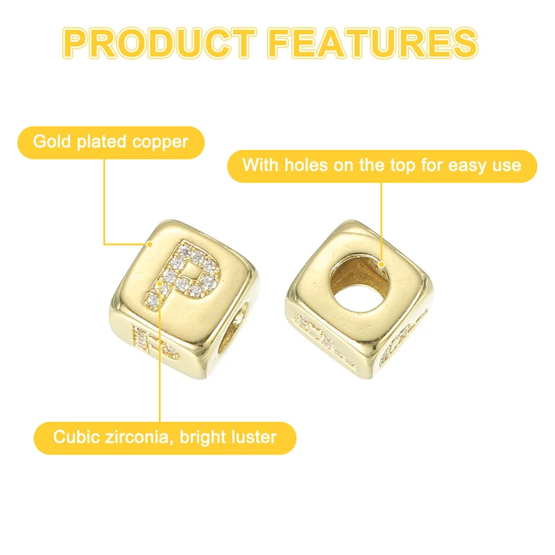 Rhinestone Letters Cube Beads, 26 Letters Dice Charm Alphabet P