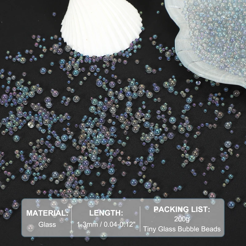 200g 1-3mm Glass Bubble Beads Iridescent No Hole Water Droplet Ball Gray