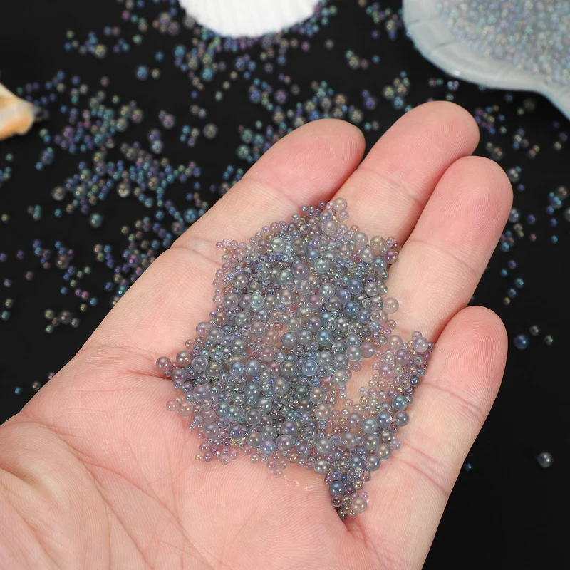200g 1-3mm Glass Bubble Beads Iridescent No Hole Water Droplet Ball Gray