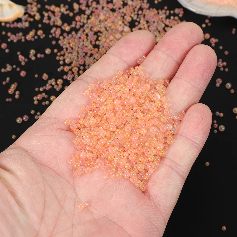 200g 1-3mm Glass Bubble Beads Iridescent No Hole Water Droplet Ball Light Orange