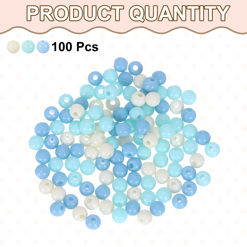 100pcs Cream Blue Acrylic Round Beads 6mm Plastic Resin Loose Bead