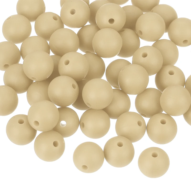 50Pcs 9mm Silicone Beads, Round Loose Rubber Bead for DIY (Oatmeal Yellow)