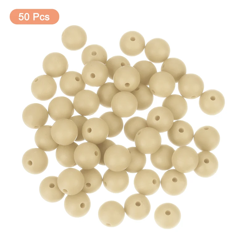 50Pcs 9mm Silicone Beads, Round Loose Rubber Bead for DIY (Oatmeal Yellow)