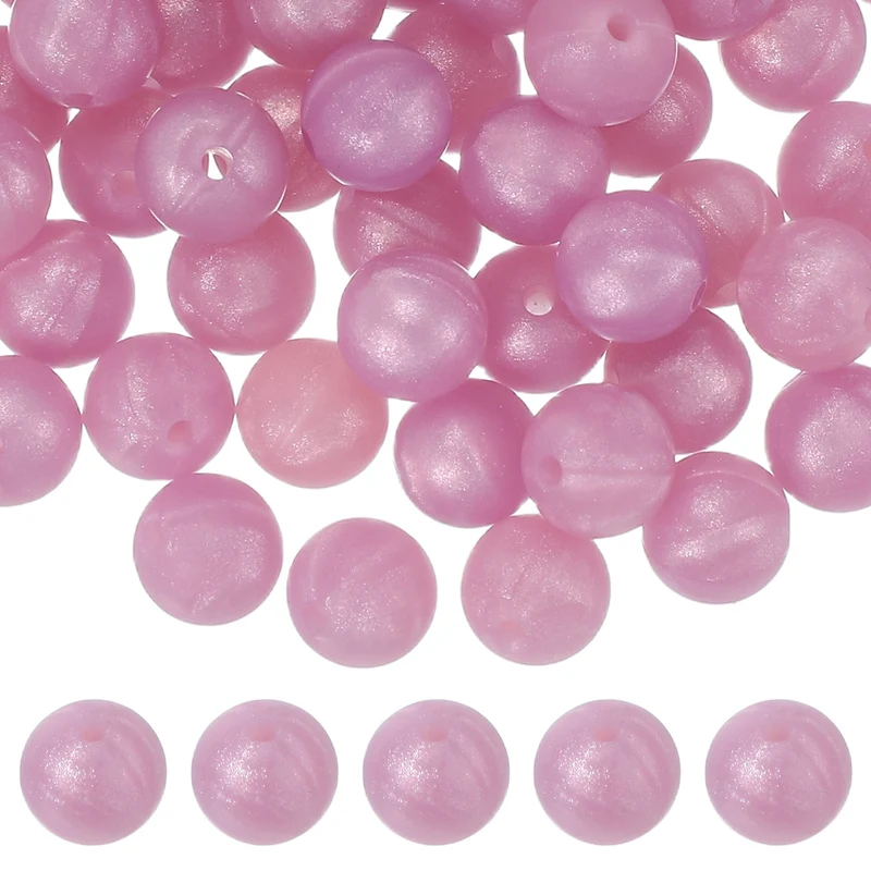 60 Pcs Silicone Beads, 9mm Bulk Beads for Keychain Making, Dark Pink