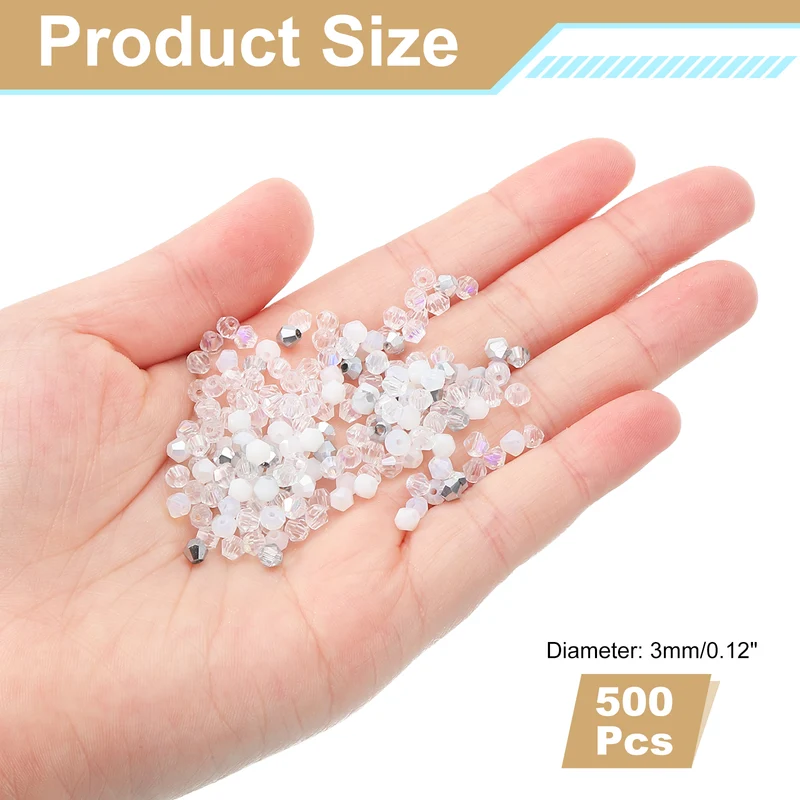 500Pcs Glass Crystal Beads, 3mm Loose Rondelle Shaped Faceted Bead, White