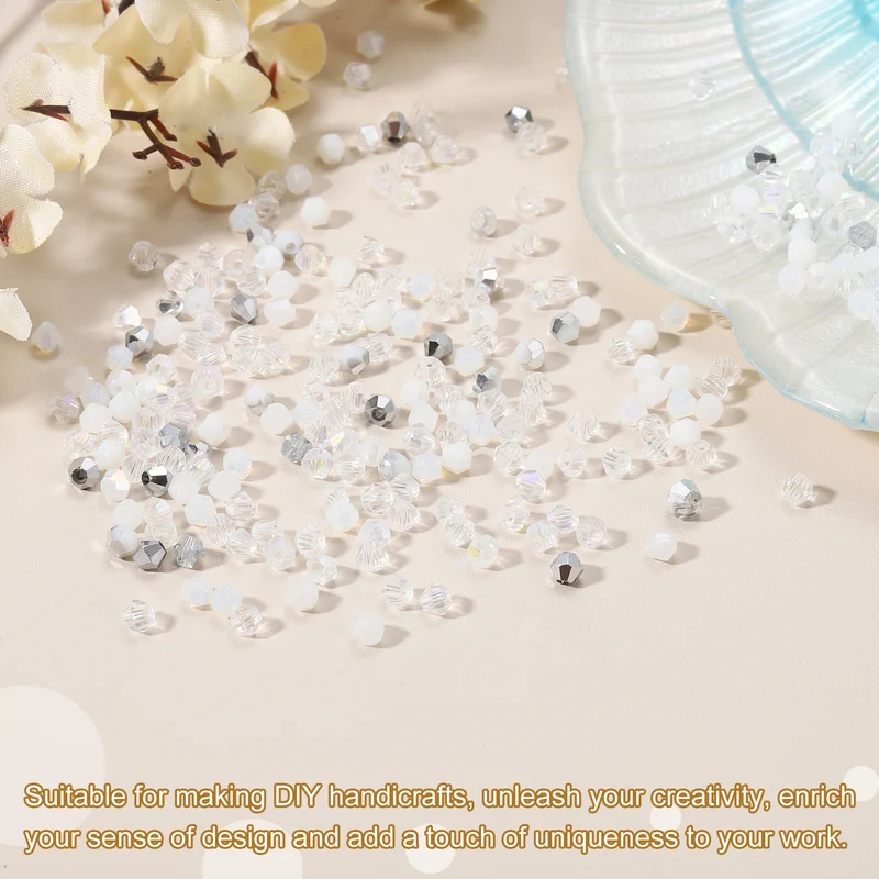 500Pcs Glass Crystal Beads, 3mm Loose Rondelle Shaped Faceted Bead, White