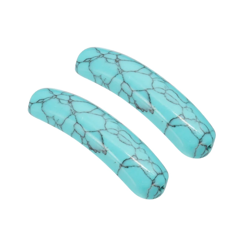 2 Pcs Natural Stone, 36 x 10 mm Natural Curved Clear Quartz Stone Crystal Handmade Jade Flat Beads for DIY Crafting, Black Line Green Pine