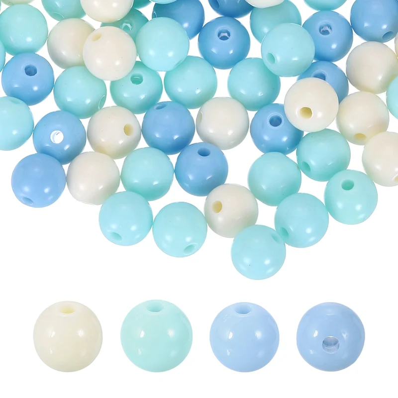 100pcs Cream Blue Acrylic Round Beads 10mm Plastic Resin Loose Bead