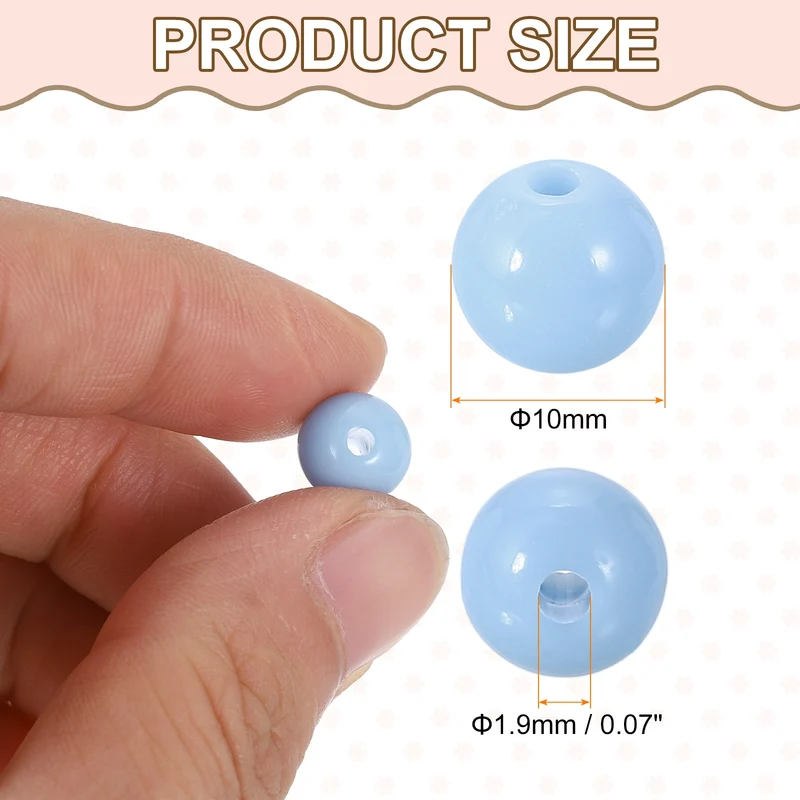 100pcs Cream Blue Acrylic Round Beads 10mm Plastic Resin Loose Bead