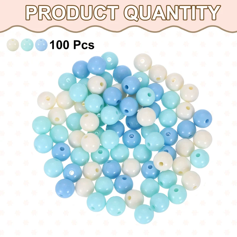 100pcs Cream Blue Acrylic Round Beads 10mm Plastic Resin Loose Bead