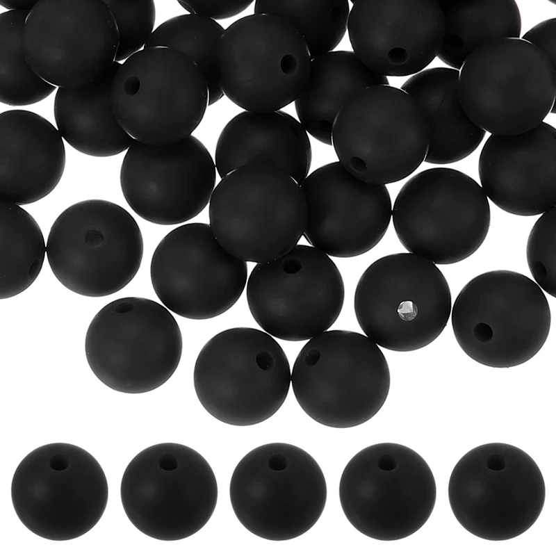 60 Pcs Silicone Beads, 9mm Bulk Beads for Keychain Making, Black