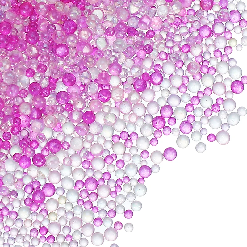 200g 1-3mm Glass Bubble Beads Iridescent No Hole Water Droplet Ball Pink Series