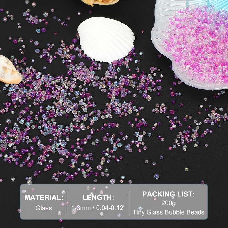 200g 1-3mm Glass Bubble Beads Iridescent No Hole Water Droplet Ball Pink Series