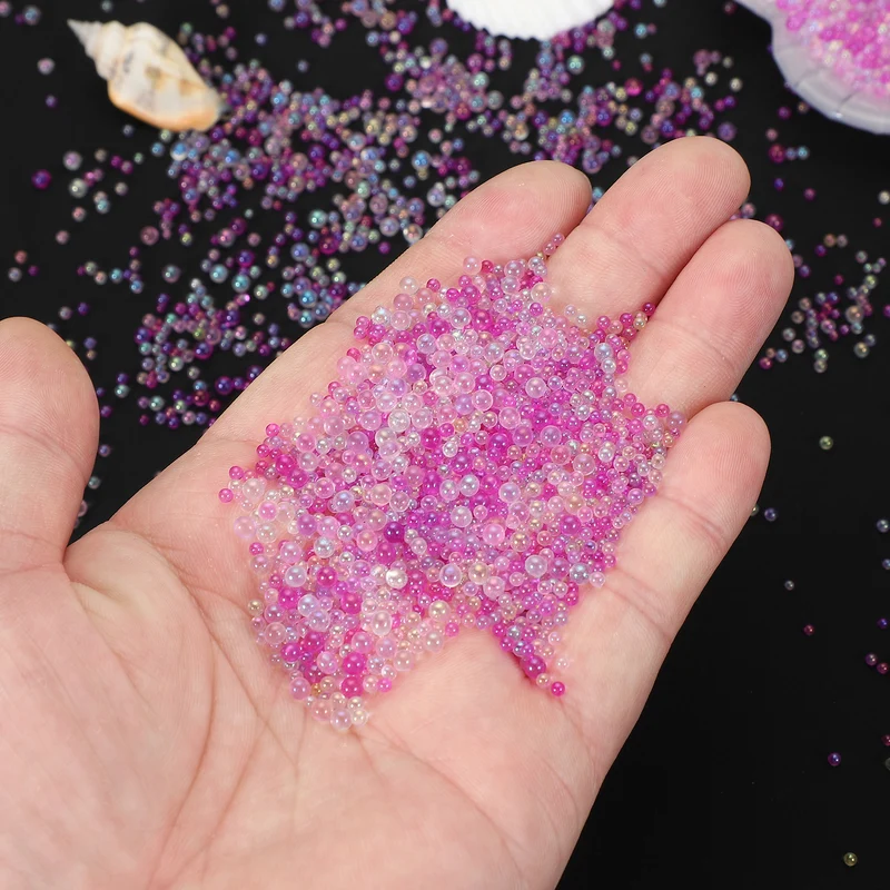 200g 1-3mm Glass Bubble Beads Iridescent No Hole Water Droplet Ball Pink Series