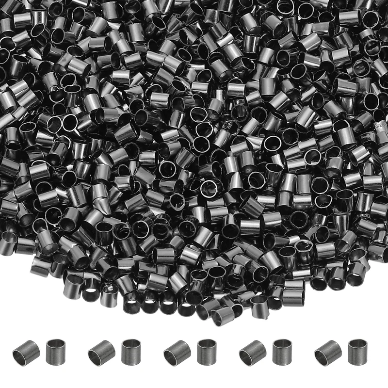 2000 Pcs Tube Crimp Beads, 2x2mm Crimp Beads for Jewelry Making, Black