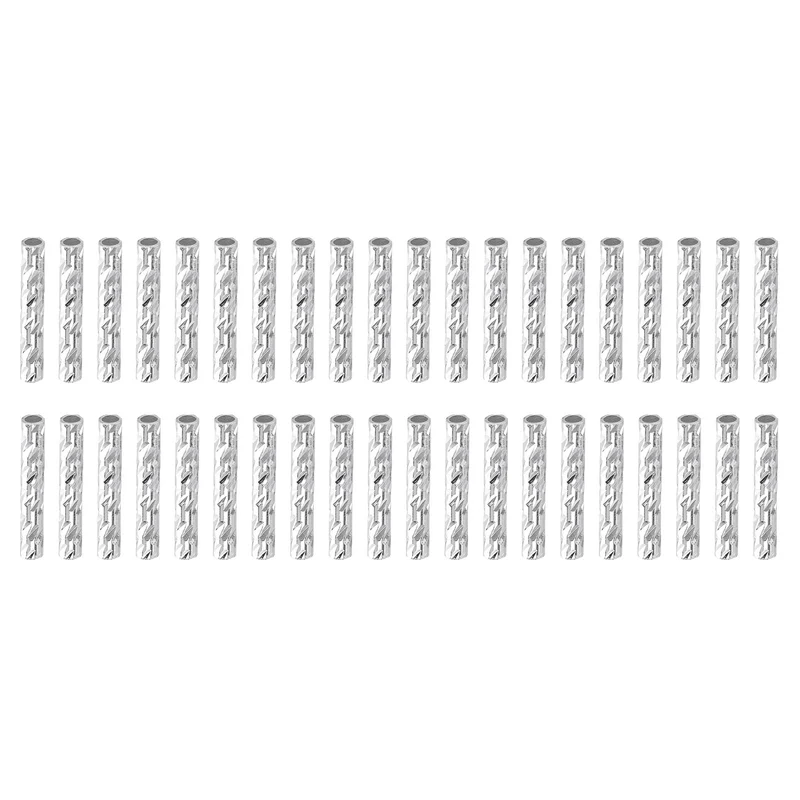 100Pcs Brass Column Tube Beads, 1x10mm, Silver White