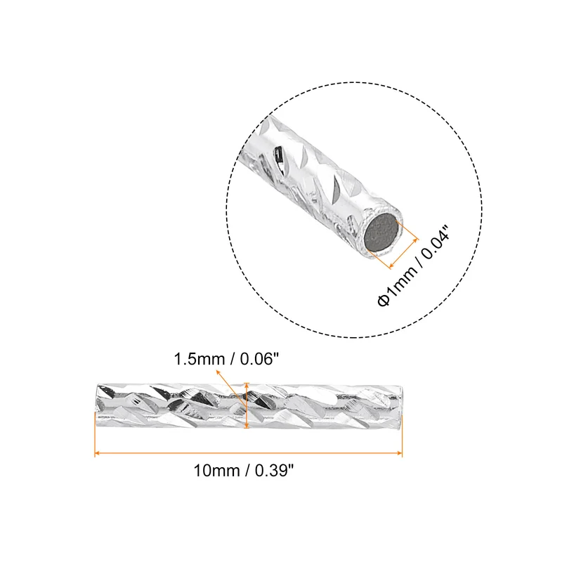 100Pcs Brass Column Tube Beads, 1x10mm, Silver White