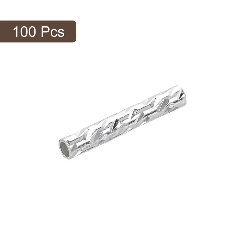 100Pcs Brass Column Tube Beads, 1x10mm, Silver White
