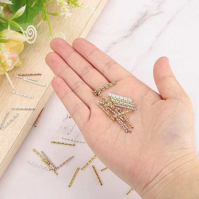 100Pcs Brass Column Tube Beads, 1x10mm, Silver White