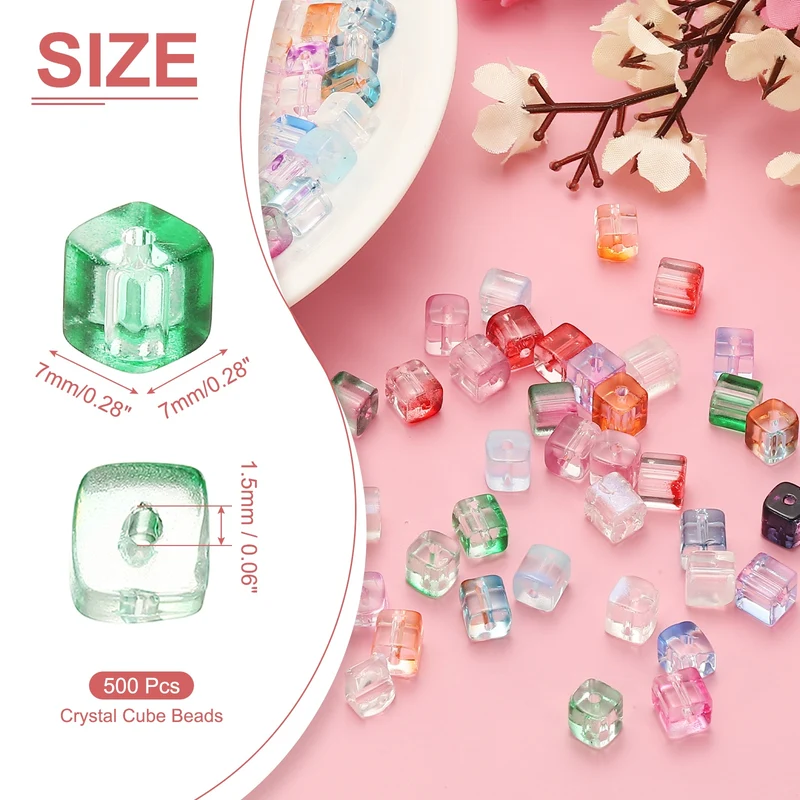 500 Pcs Crystal Cube Beads, 7mm Faceted Square Spacer Beads, Green