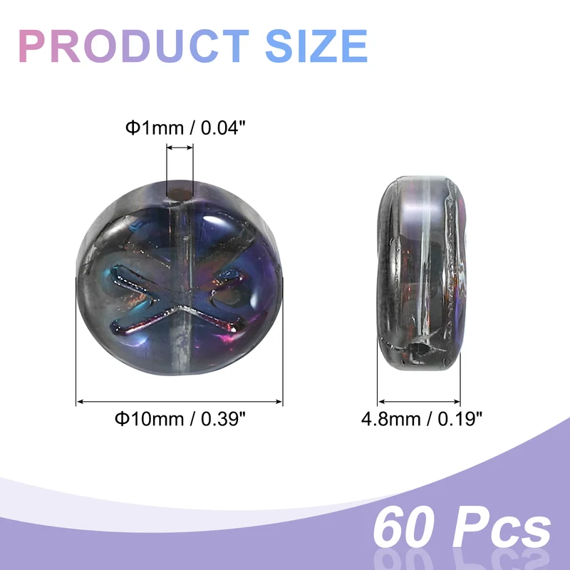 60Pcs Glass Letter Beads, 10mm x Initial Letter Spacer Beads, Black Purple