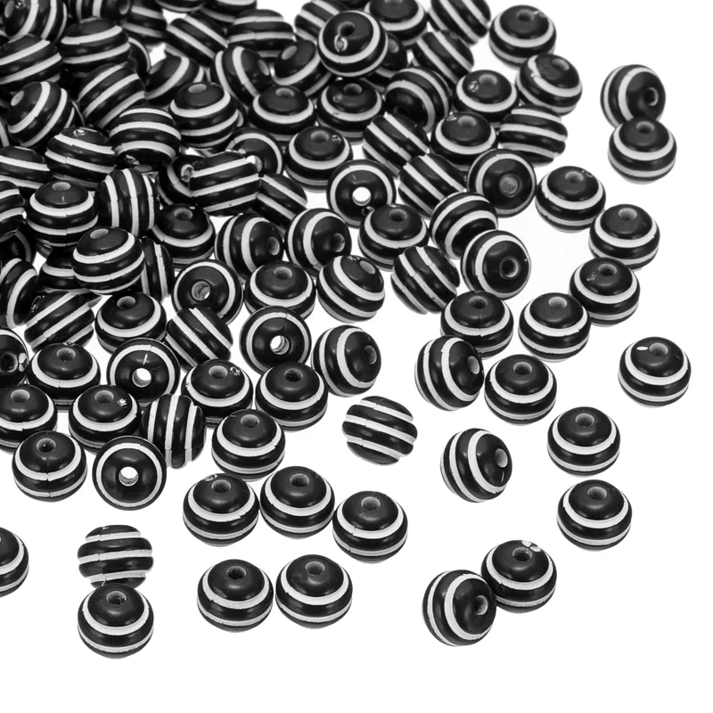 8mm Round Strip Bead, Black and White Acrylic Rainbow Beads Colorful Jewelry DIY Making Beads Supplies for Bracelets Necklaces, 200 Pcs