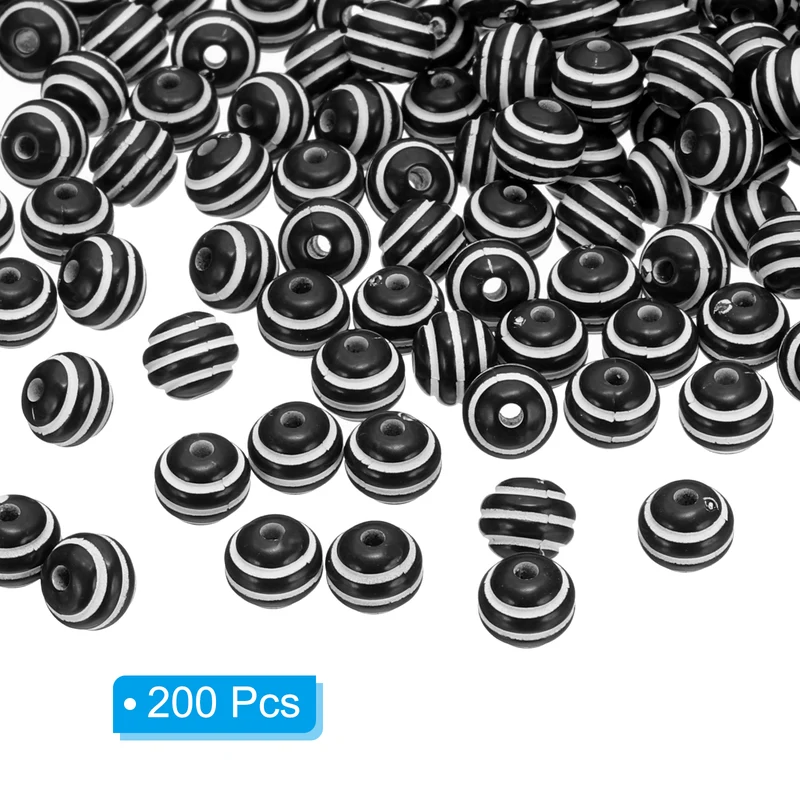 8mm Round Strip Bead, Black and White Acrylic Rainbow Beads Colorful Jewelry DIY Making Beads Supplies for Bracelets Necklaces, 200 Pcs