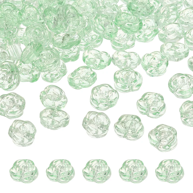 50Pcs Rose Beads 0.55" Glass Flower Rose Charm Green