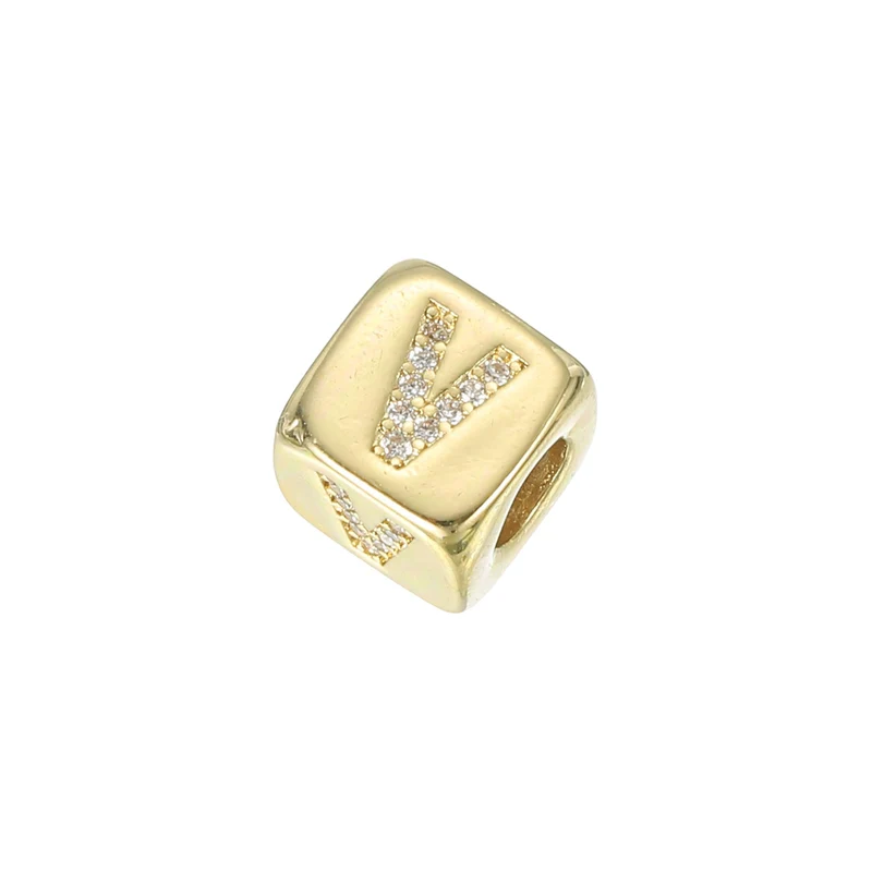 Rhinestone Letters Cube Beads, 26 Letters Dice Charm Alphabet V