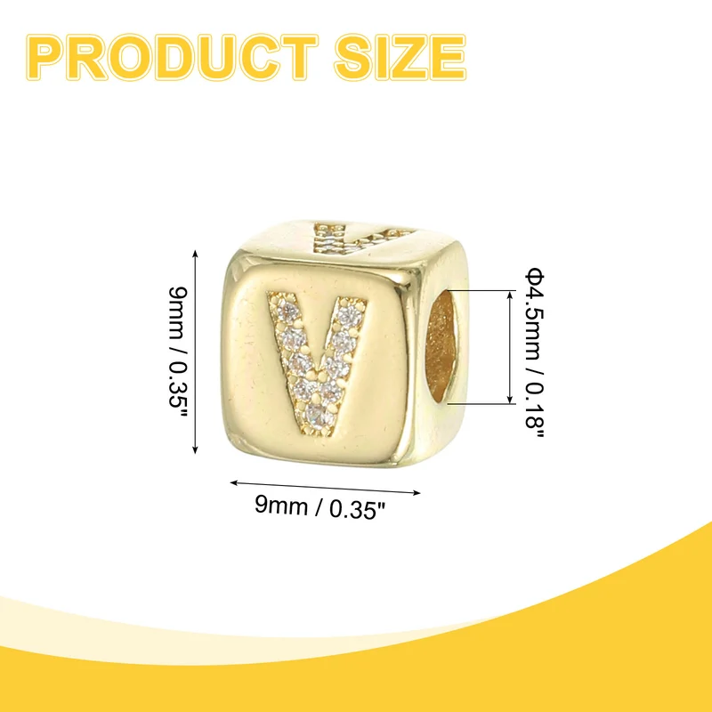 Rhinestone Letters Cube Beads, 26 Letters Dice Charm Alphabet V
