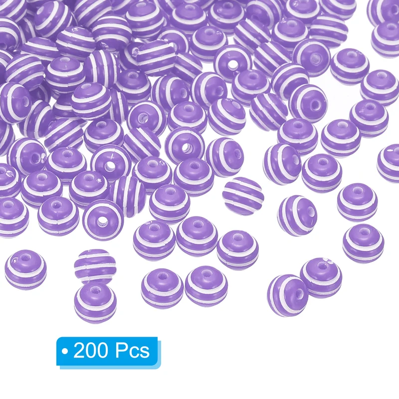 8mm Round Strip Bead, Purple and White Acrylic Rainbow Beads Colorful Jewelry DIY Making Beads Supplies for Bracelets Necklaces, 200 Pcs