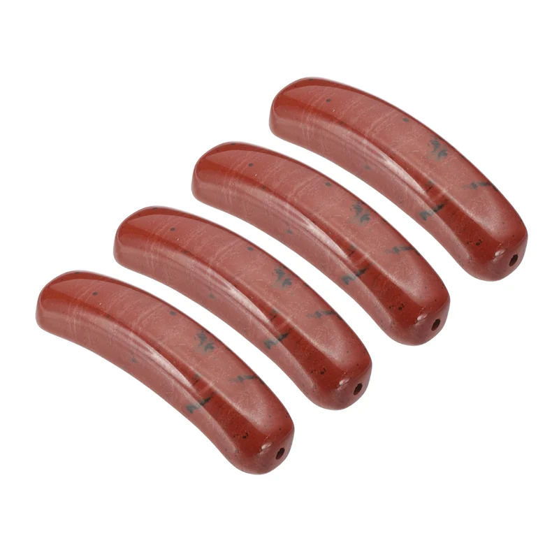 4 Pcs Natural Stone, 36 x 10 mm Natural Curved Clear Quartz Stone Crystal Handmade Jade Flat Beads for DIY Crafting, Red Stone