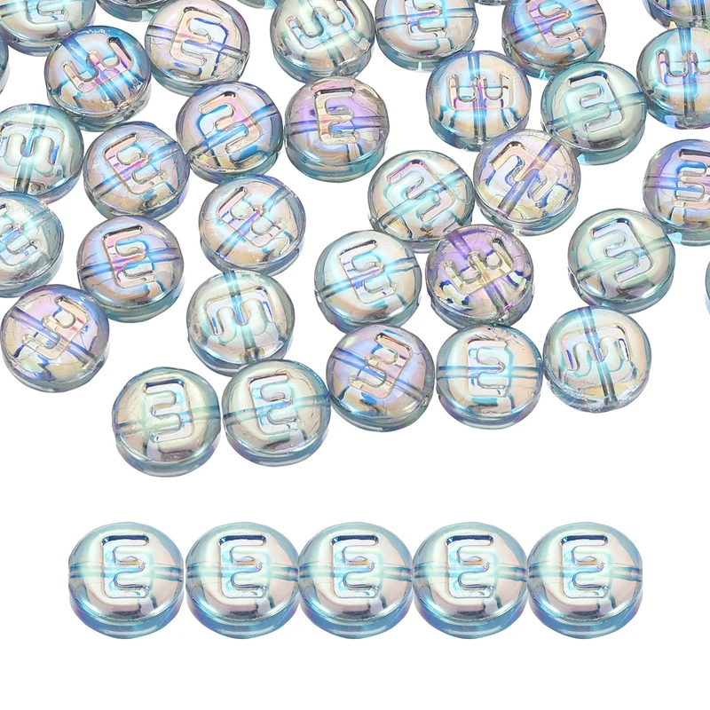 60Pcs Glass Letter Beads, 10mm E Initial Letter Spacer Beads, Blue Green