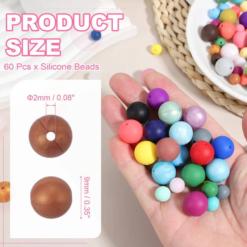 60 Pcs Silicone Beads, 9mm Bulk Beads for Keychain Making, Bronze