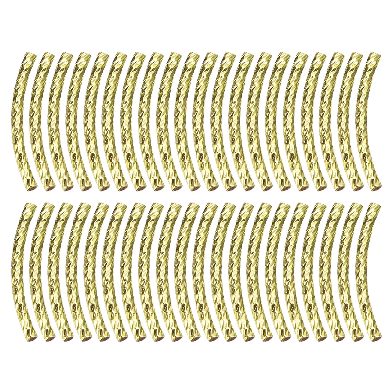 40Pcs Brass Curved Tube Beads 2x25mm Plating Noodles Spacer Bead Gold Tone