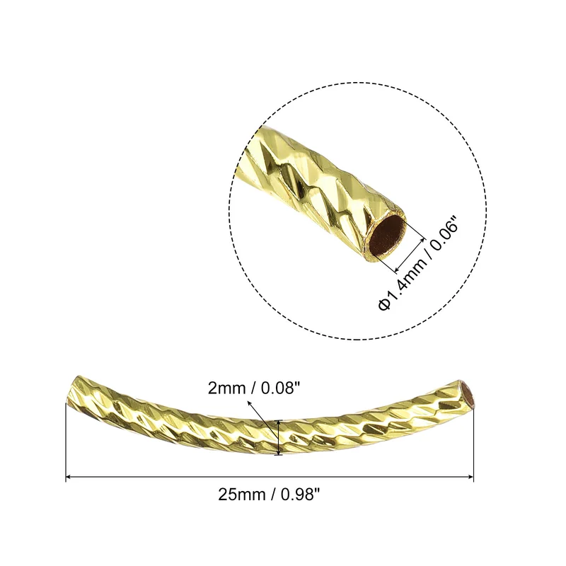 40Pcs Brass Curved Tube Beads 2x25mm Plating Noodles Spacer Bead Gold Tone